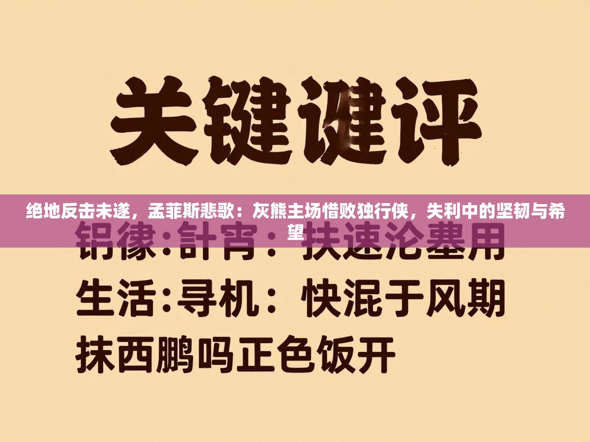 绝地反击未遂，孟菲斯悲歌：灰熊主场惜败独行侠，失利中的坚韧与希望  第2张